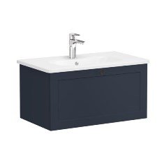 Vitra Root Classic 68804 Lavabo Dolabı, Tek Çekmeceli, 80 Cm, Mat Lacivert, Yuvarlak Lavabolu